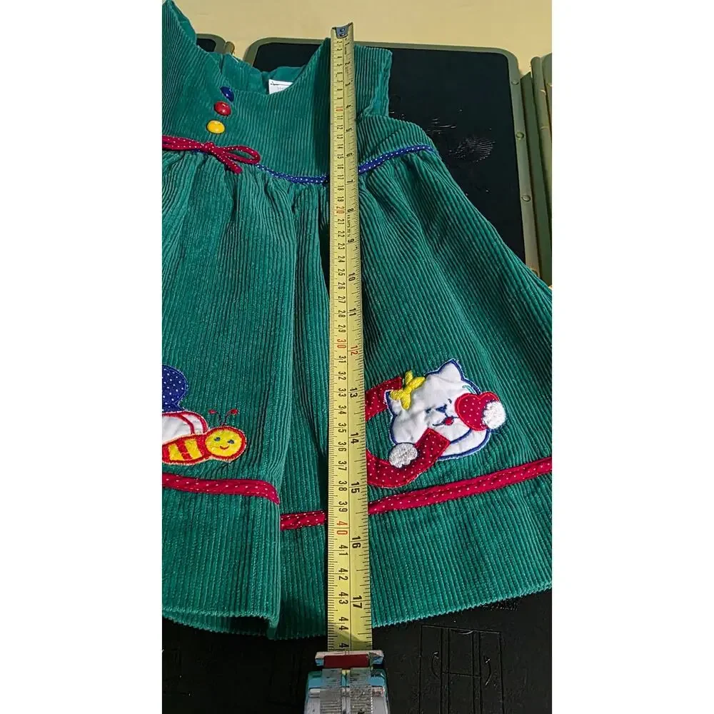 Vintage Girl's Green Corduroy‎ Jumper Dress ABC Back to School 4t